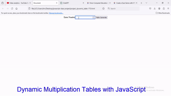 Creating  Dynamic Multiplication Tables with JavaScript
